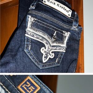 Rock Revival Dark Blue Jeans with Embellished Pockets